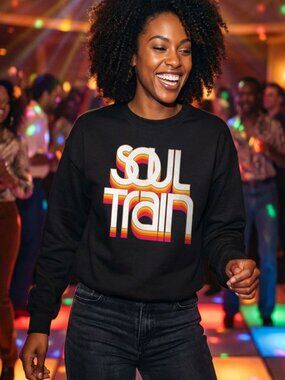 Retro SOUL TRAIN colorful unisex crewneck sweatshirt BLACK sizes XS-XL